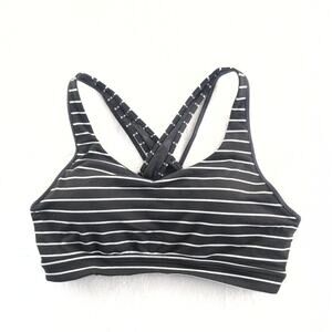 Athleta Transcendence Black White Striped Mesh Racerback Sports Bra Size Medium